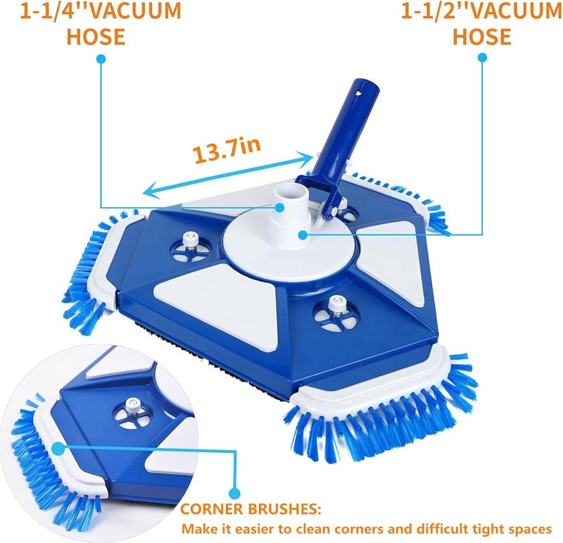 JSPJSP Upgraded Swimming Pool Vacuum Head, Heavy-Duty Swimming Pool Vacuum Head with Side Brush and Universal rotatable Hose Adapter, Weighted Triangular Vacuum Head - Image 2